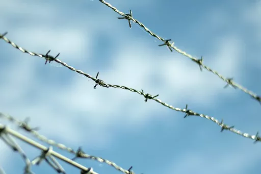 Clôture en fil barbelé tendue le long du périmètre du site